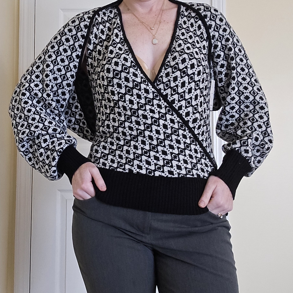 Anthropologie Maeve Vneck Faux Wrap Vest & Bubble Sweater Set Med NEW - Picture 4 of 9